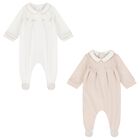 Beige & Ivory Flower Babygrows ( 2-Pack ), 2, hi-res