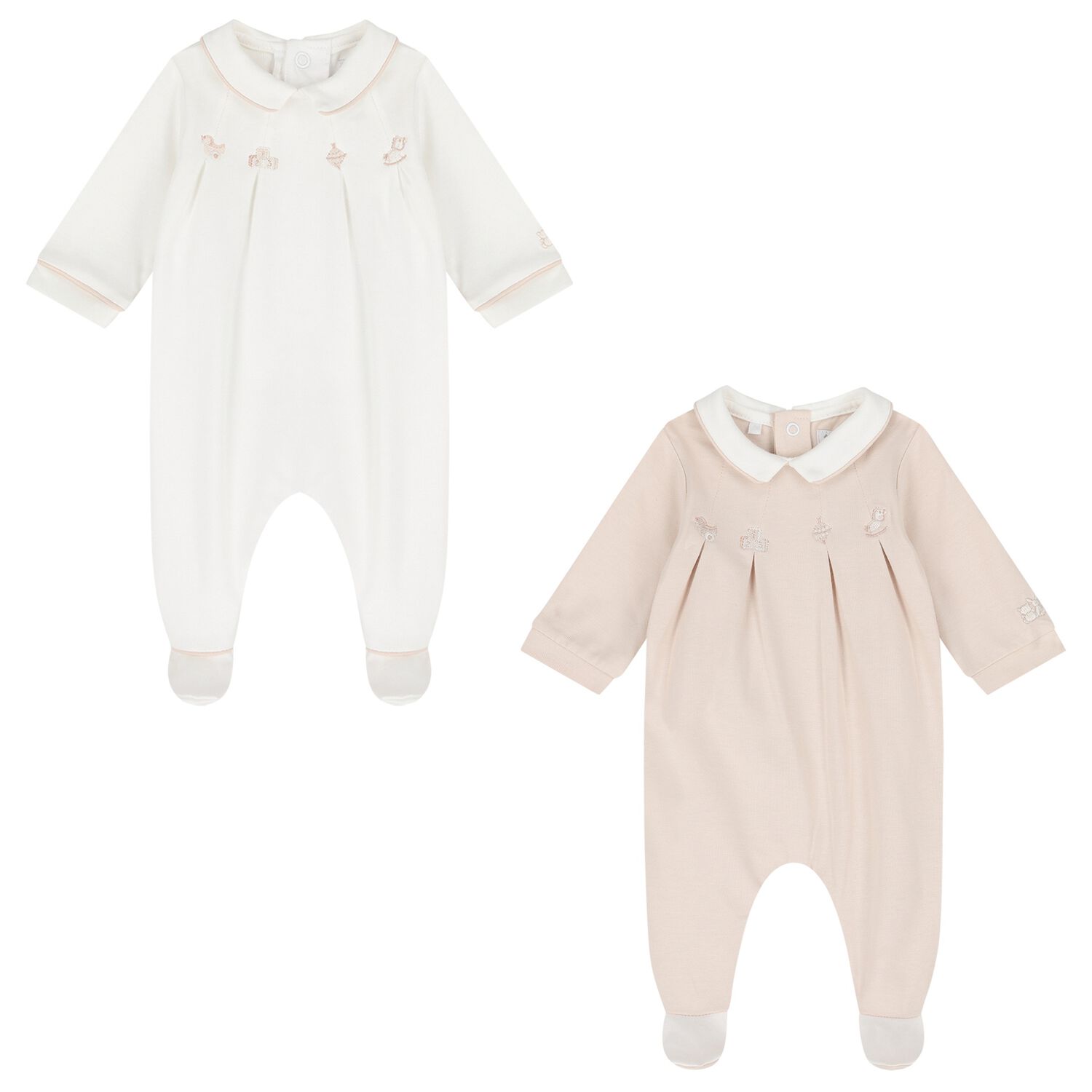 Beige & Ivory Flower Babygrows ( 2-Pack ), 2, hi-res