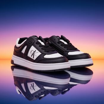 Boys White & Black Logo Trainers