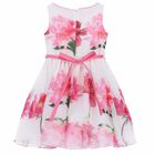 Girls White Floral Print Dress, 1, hi-res