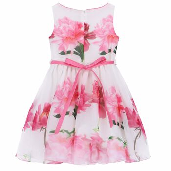 Girls White Floral Print Dress