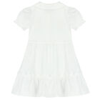 Younger Girls White Teddy Bear Logo Dress, 1, hi-res