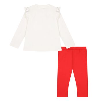 Younger Girls Ivory & Red Teddy Bear Leggings Set