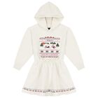 Girls White Festive Hooded Dress, 1, hi-res