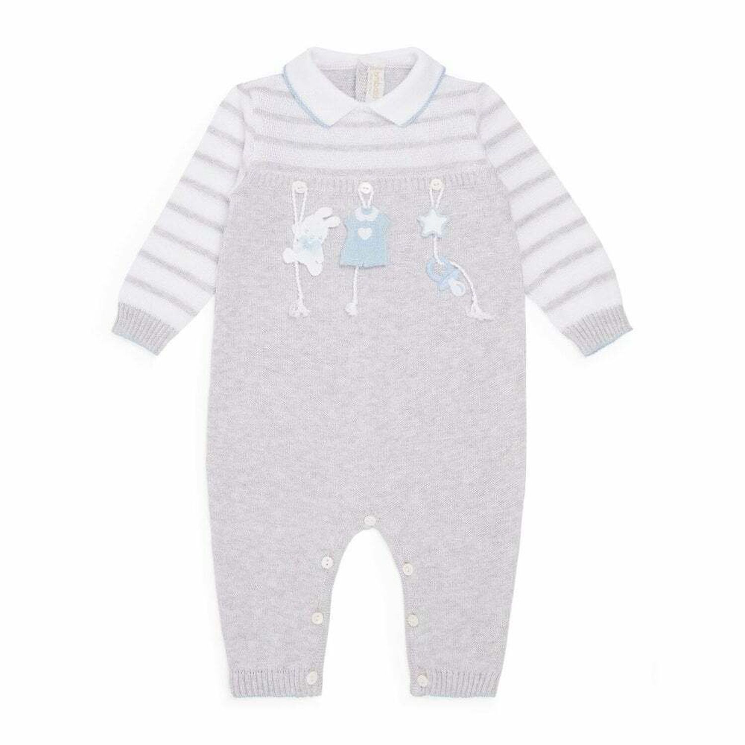 Baby Boys White & Grey Knit Babygrow, 1, hi-res image number null