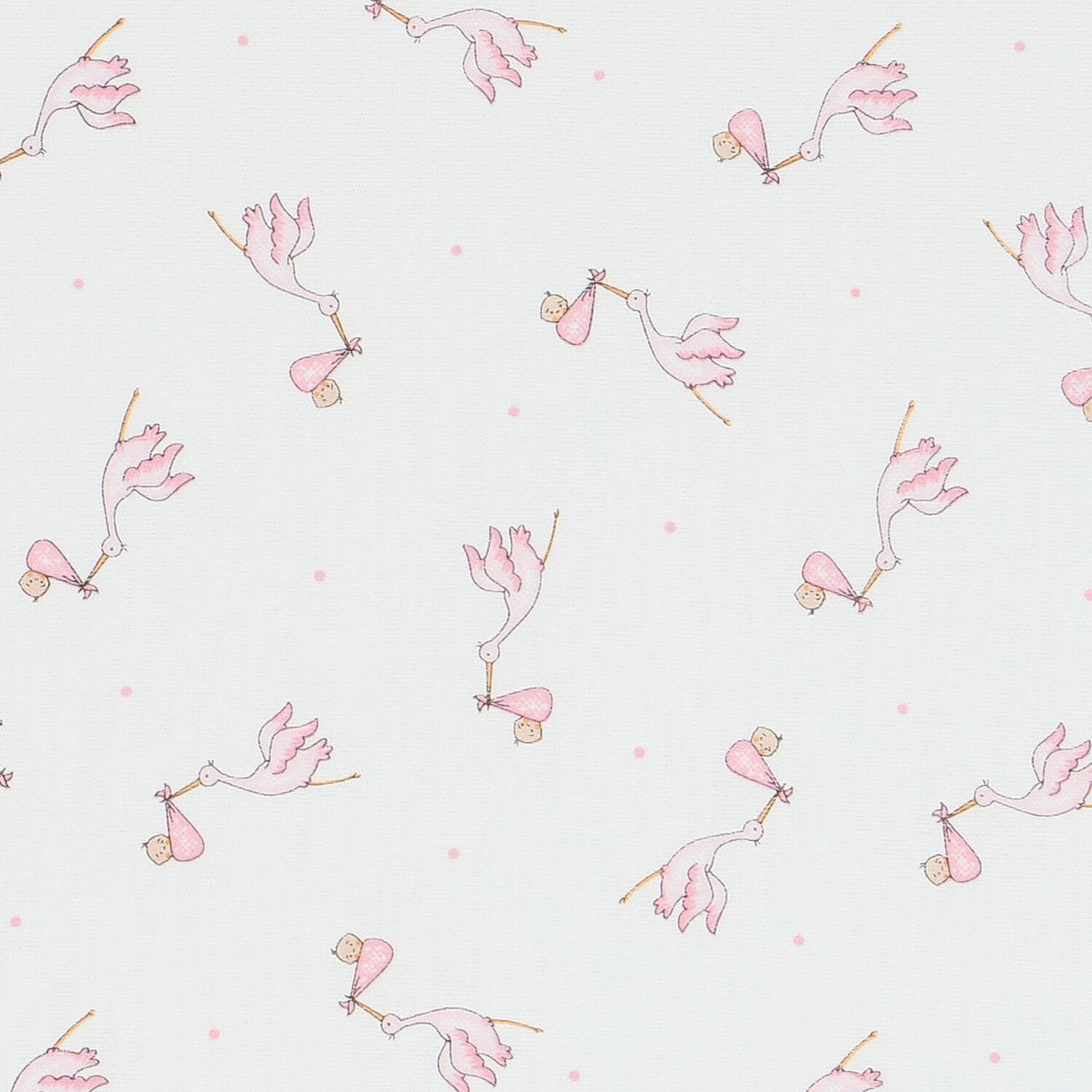 Baby Girls White & Pink Stork Print Blanket, 1, hi-res