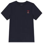 Boys Navy Blue Teddy Bear Logo T-Shirt, 2, hi-res
