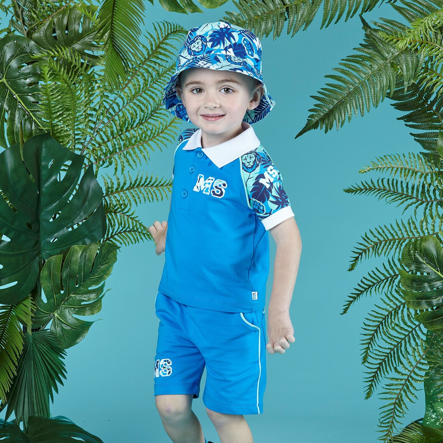 Boys Blue Polo Short Set, 1, hi-res