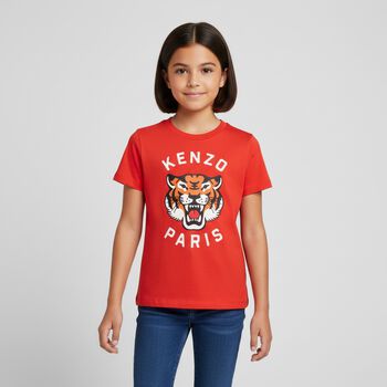 Girls Red Logo Tiger T-Shirt