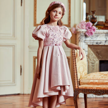 Girls Pink Embellished Sequin & Beaded Dress