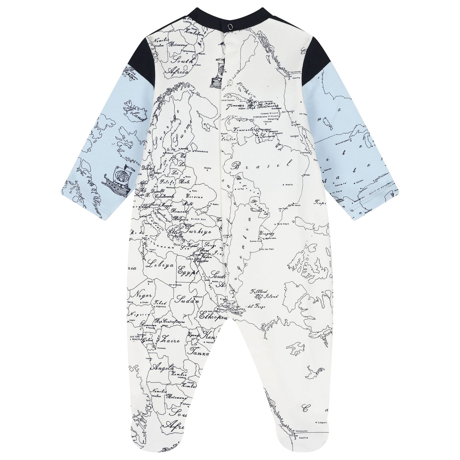 Baby Boys Blue & White Geo Map Babygrow, 1, hi-res