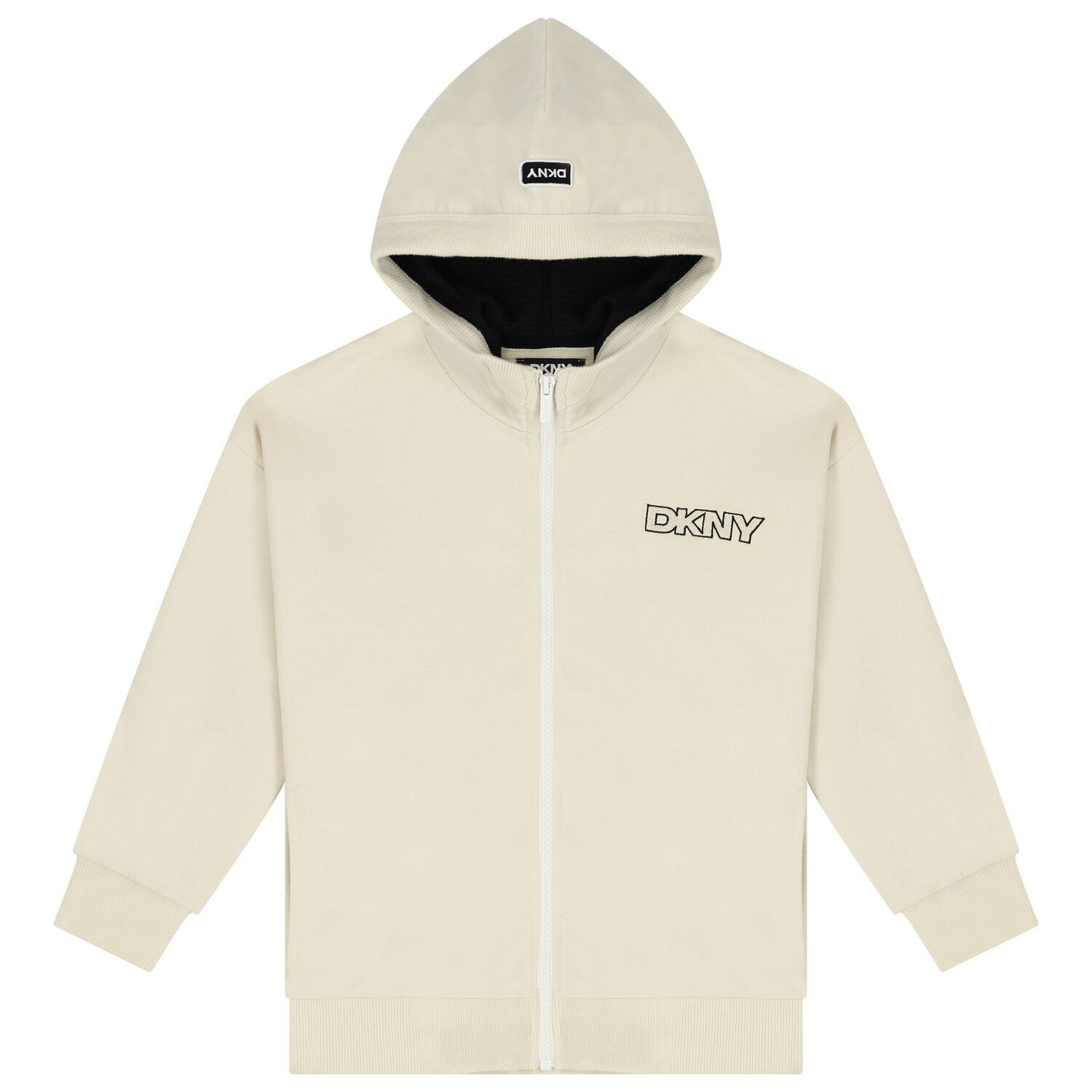Ivory Logo Hooded Zip Up Top, 1, hi-res