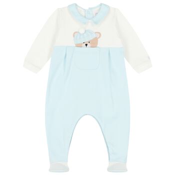Baby Boys Blue & White Teddy Bear Babygrow