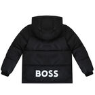 Boys Black Logo Hooded Top, 1, hi-res