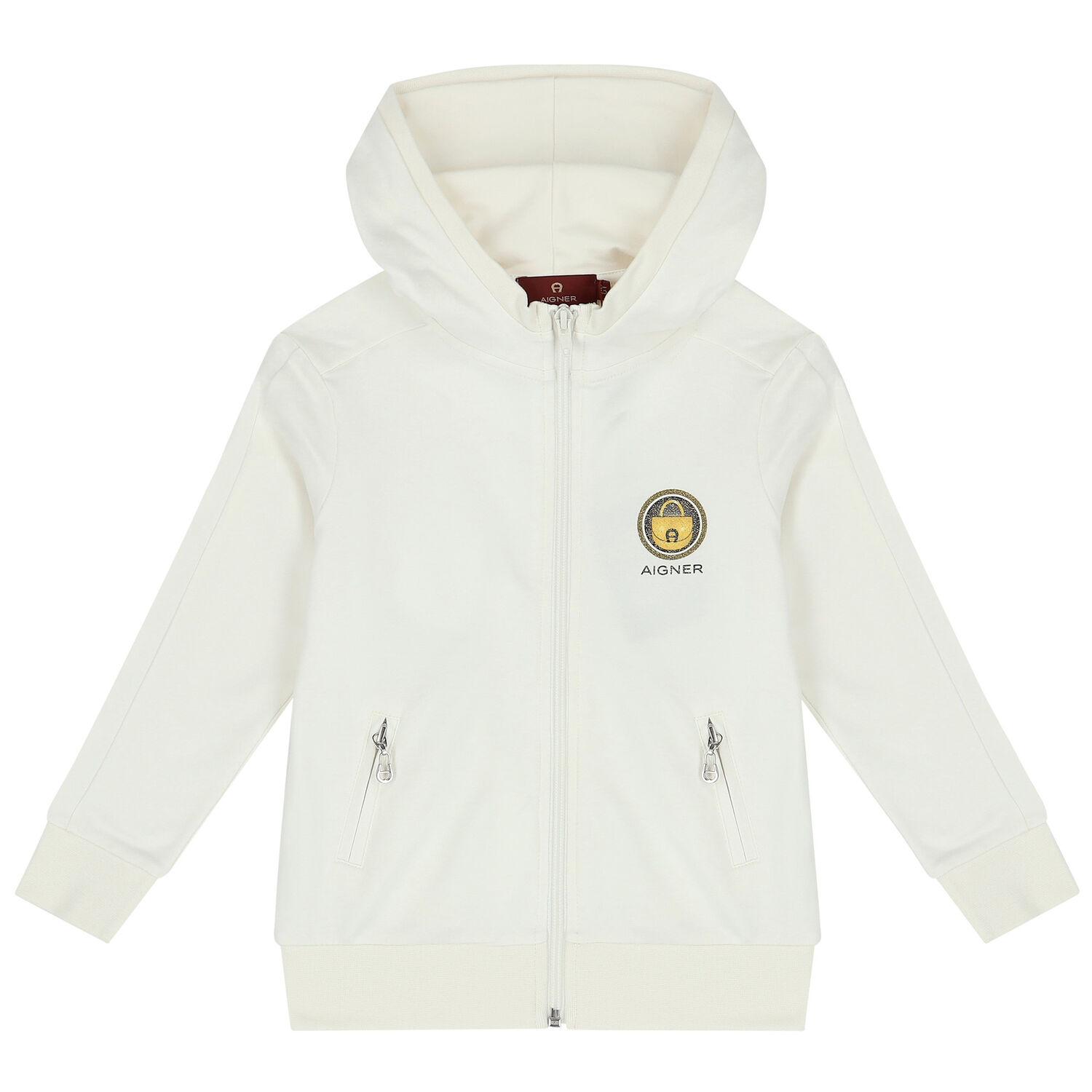 Girls Ivory & Gold Logo Tracksuit, 1, hi-res
