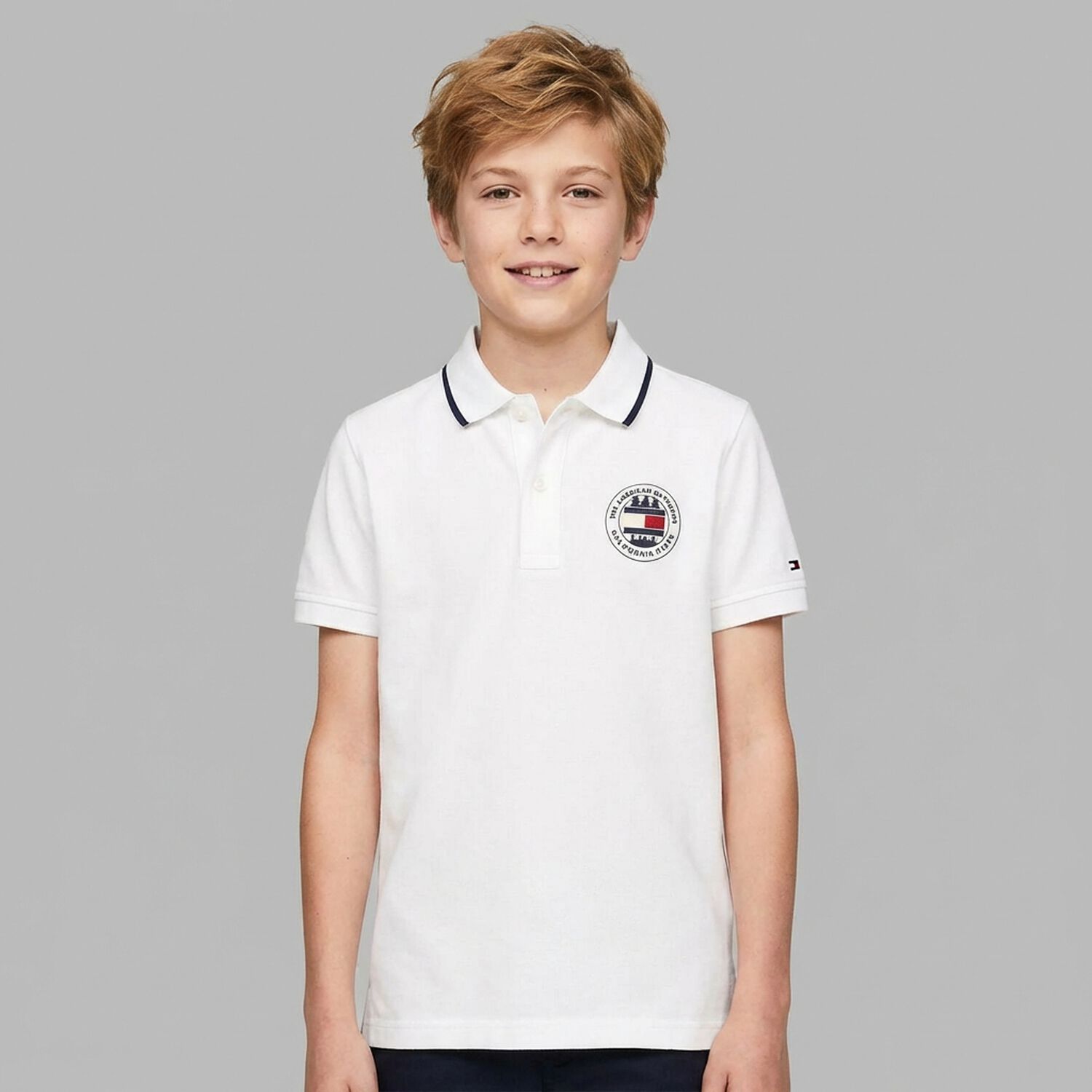 Boys White Logo Polo Shirt, 3, hi-res