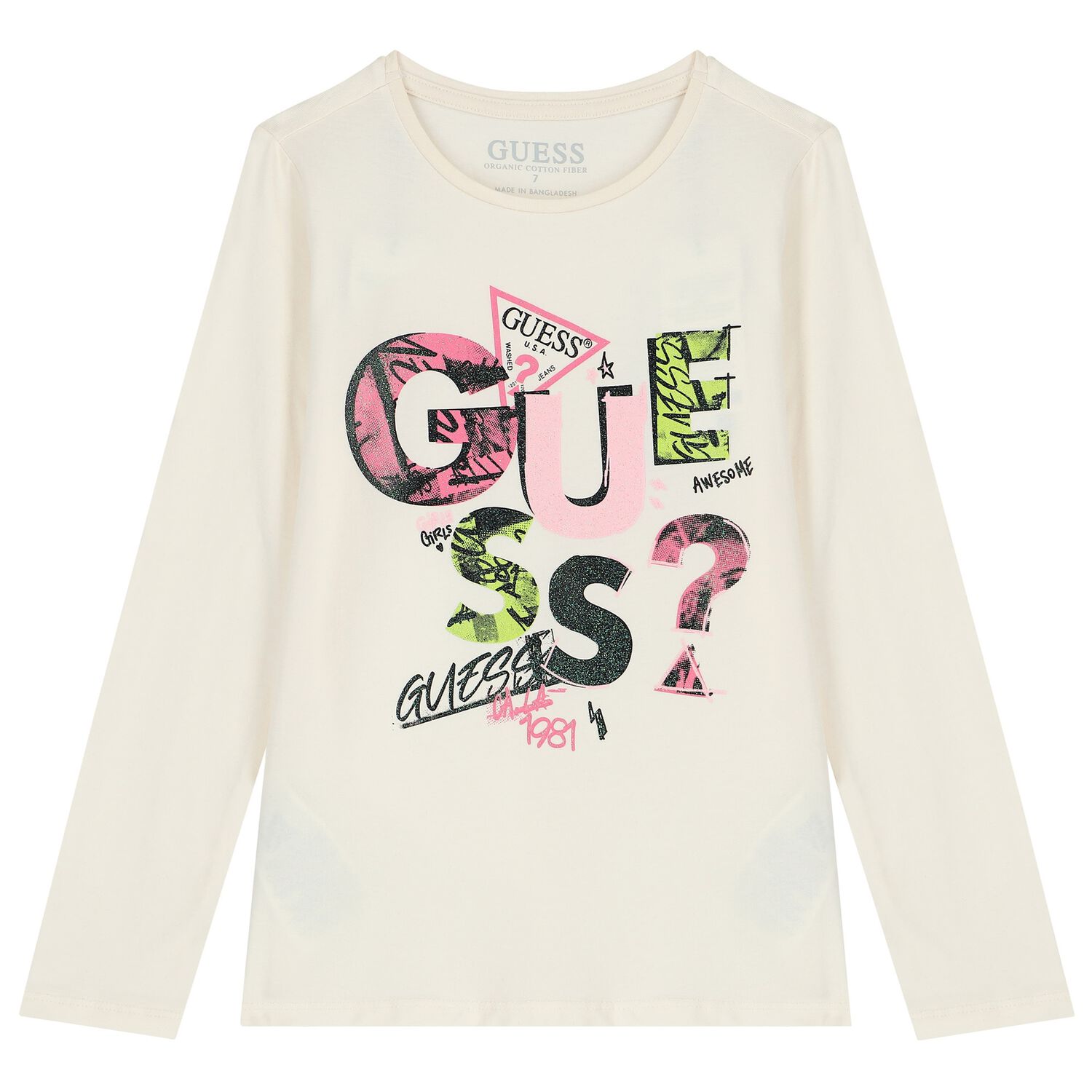 Girls Ivory Logo Long Sleeve Top, 1, hi-res