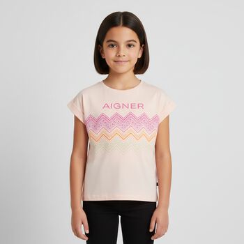 Girls Pink Zigzag Logo T-Shirt