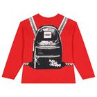 Boys Red Logo Backpack Long Sleeve Top, 1, hi-res