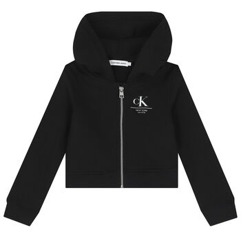 Girls Black Logo Zip Up Top