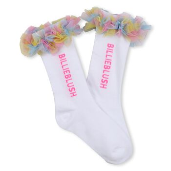 Girls White Logo Ruffled Tulle Socks