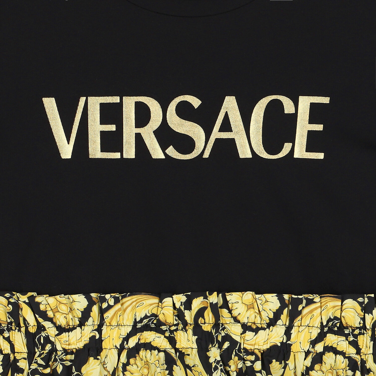 Girls Black & Gold Barocco Logo Dress, 1, hi-res