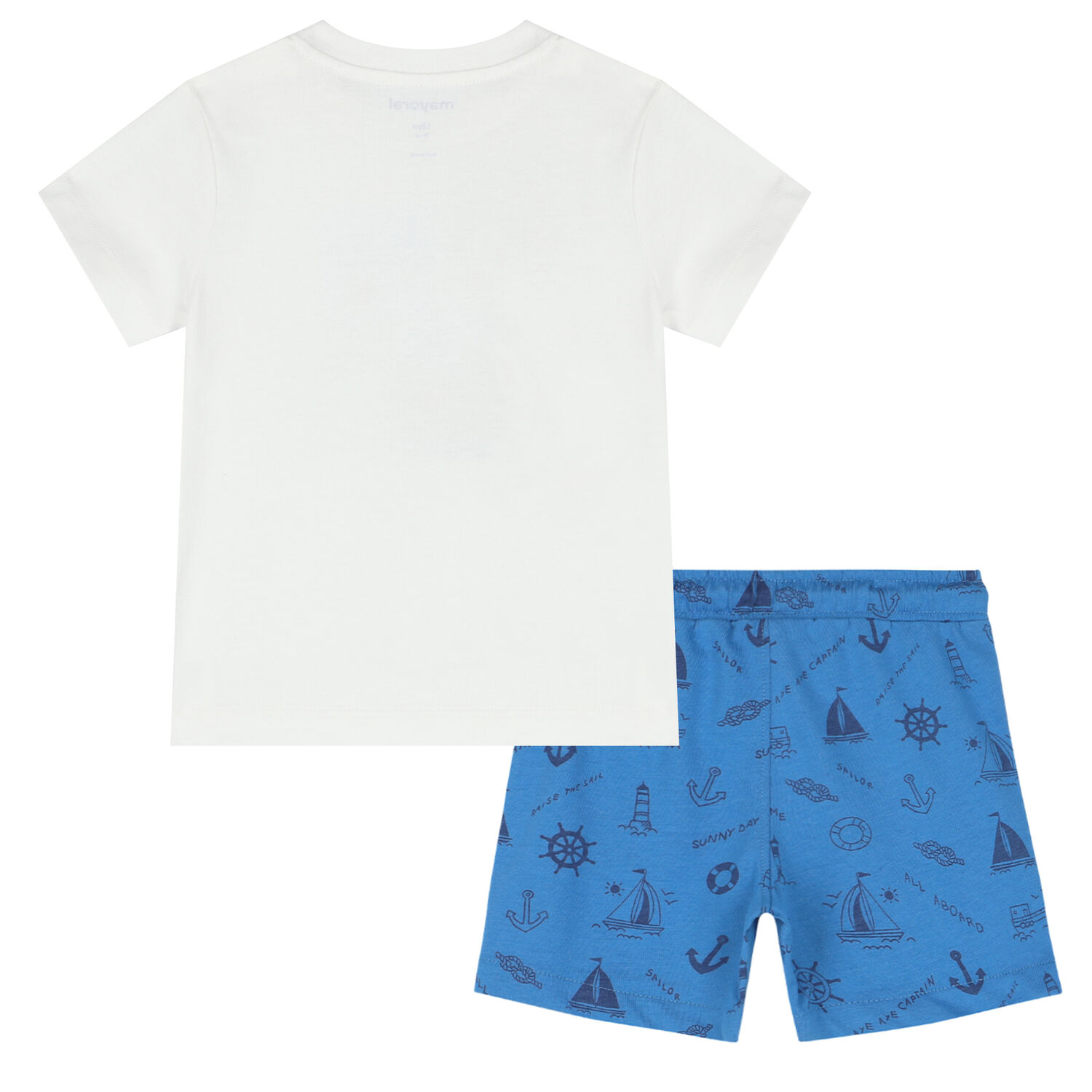 Younger Boys White & Blue Shorts Set, 1, hi-res