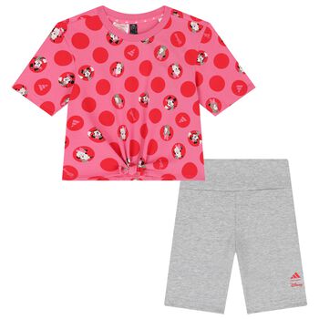 Girls Pink & Grey Minnie Mouse Shorts Set