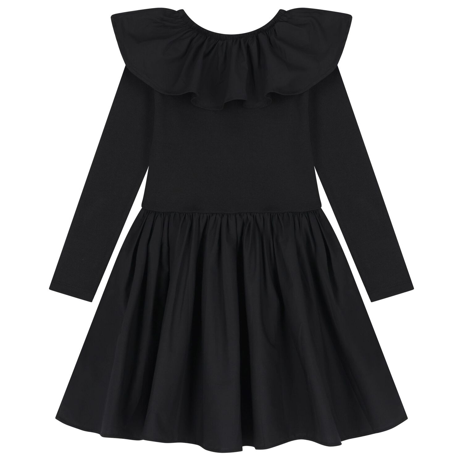 Girls Black Ruffled Dress , 2, hi-res