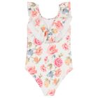 Girls White Floral Logo Swimsuit, 1, hi-res