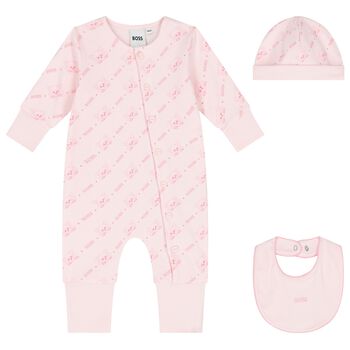Baby Girls Pink Logo Romper Gift Set