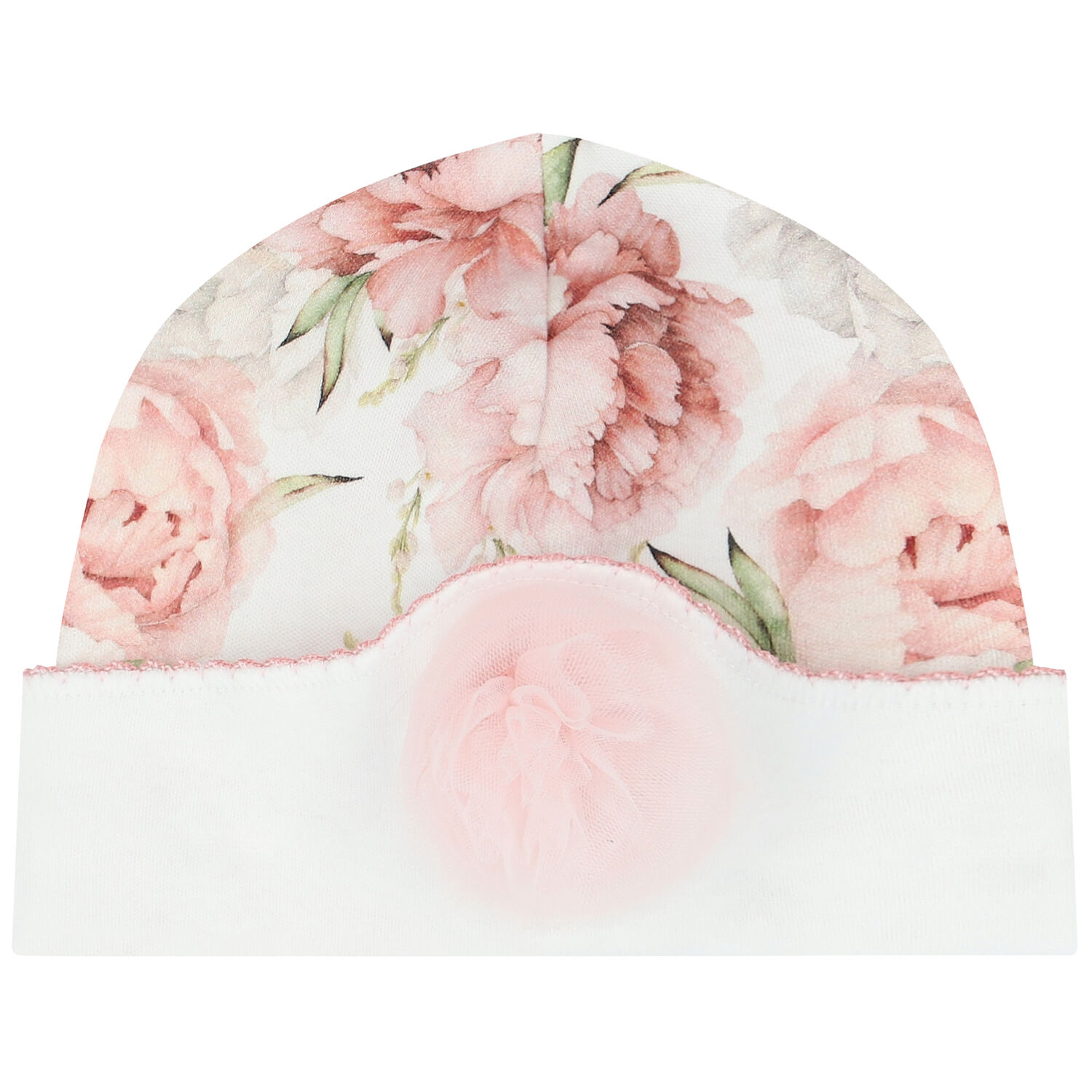 Baby Girls White Floral Hat, 1, hi-res