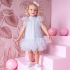 Baby Girls Blue Ruffled Tulle Dress Set, 1, hi-res