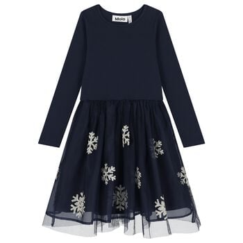 Girls Navy Blue Snowflakes Dress