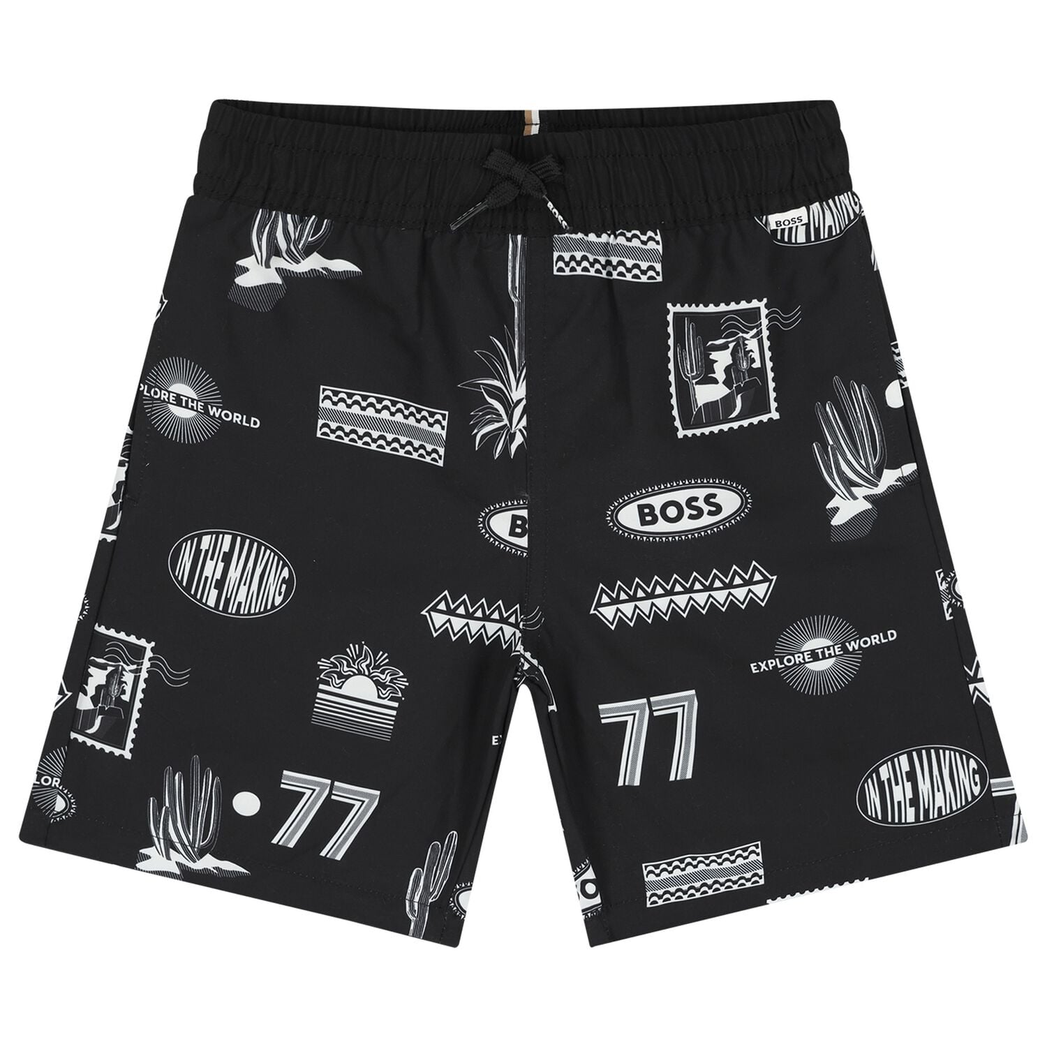 Boys Black Logo Swim Shorts, 1, hi-res