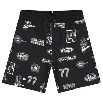 Boys Black Logo Swim Shorts