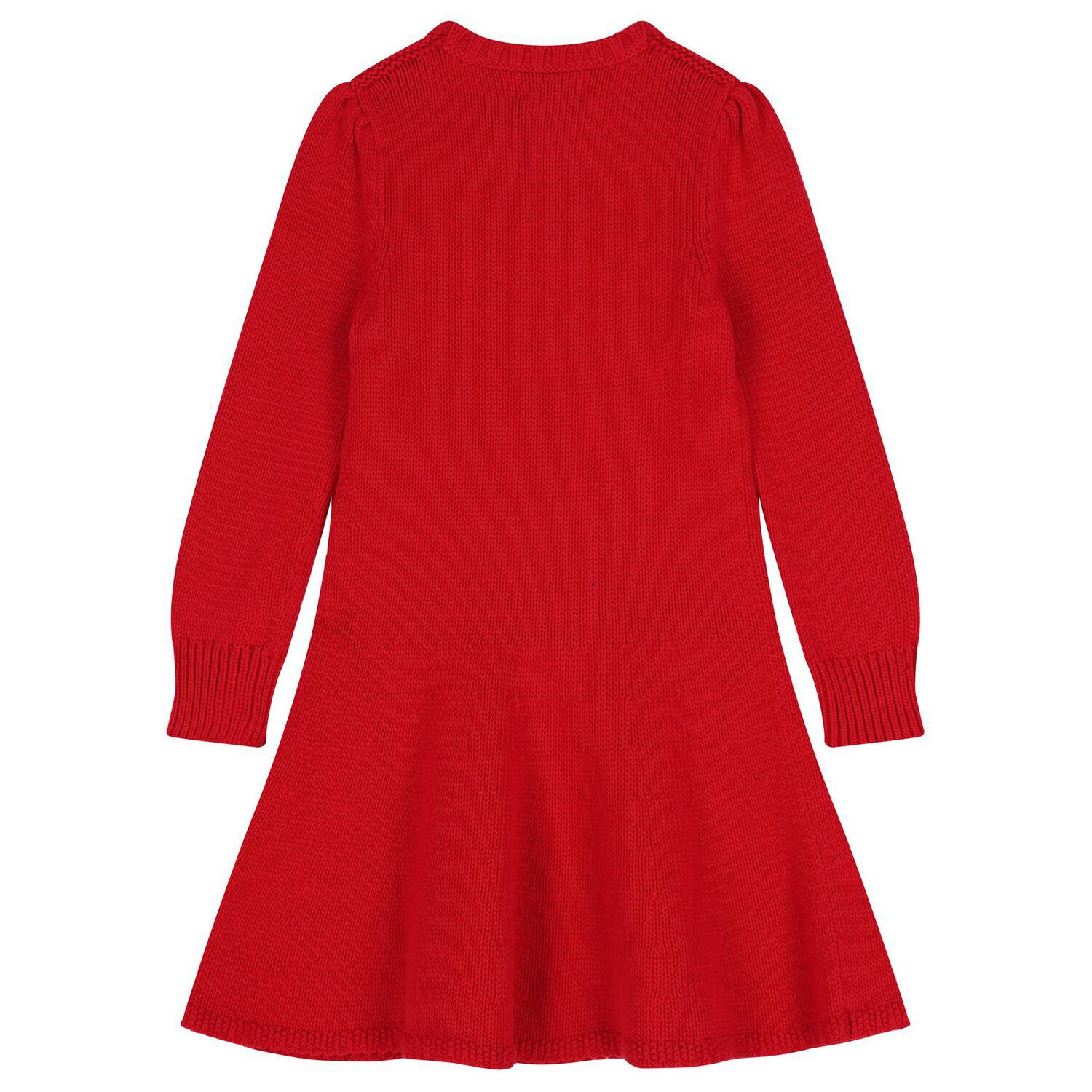 Girls Red Polo Bear Knitted Dress, 1, hi-res