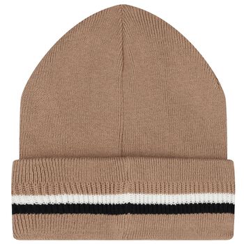 Boys Beige Logo Beanie Hat