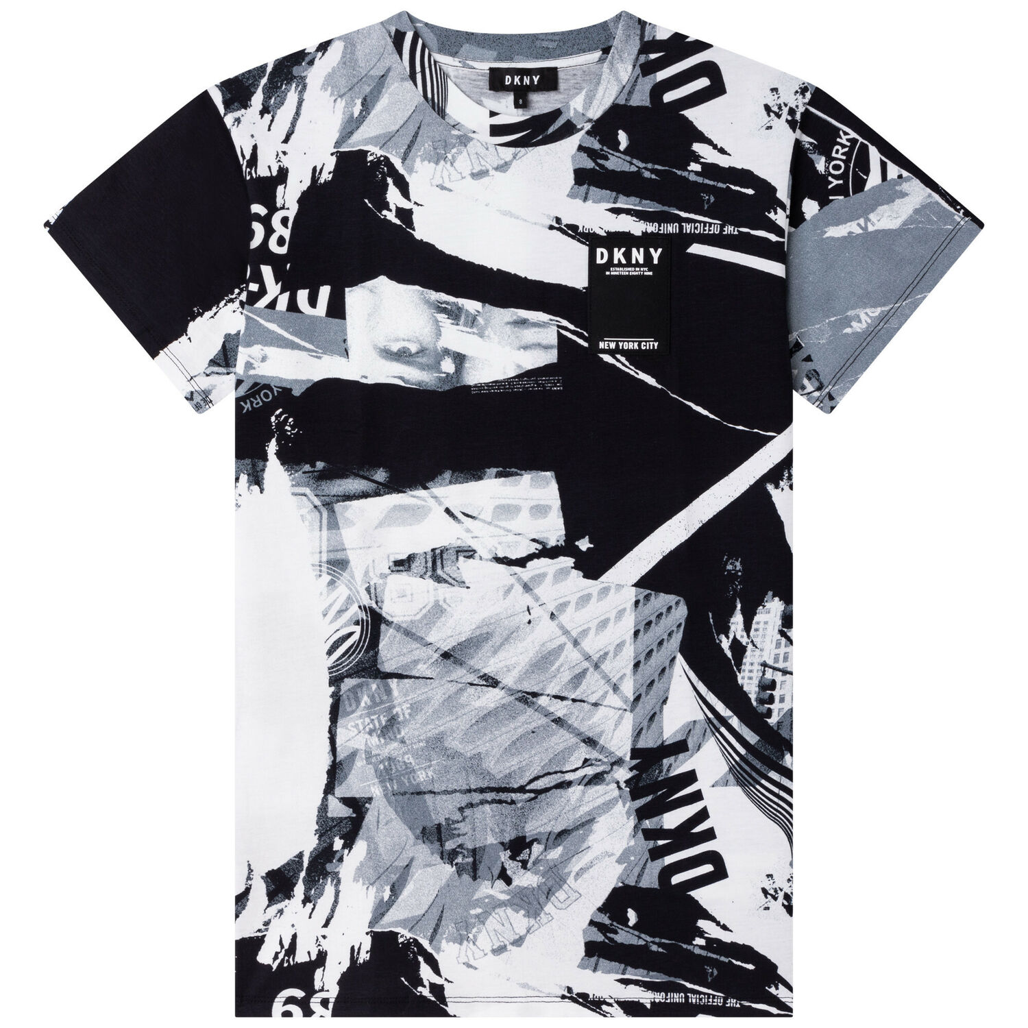 Girls Black & White Logo Dress, 1, hi-res