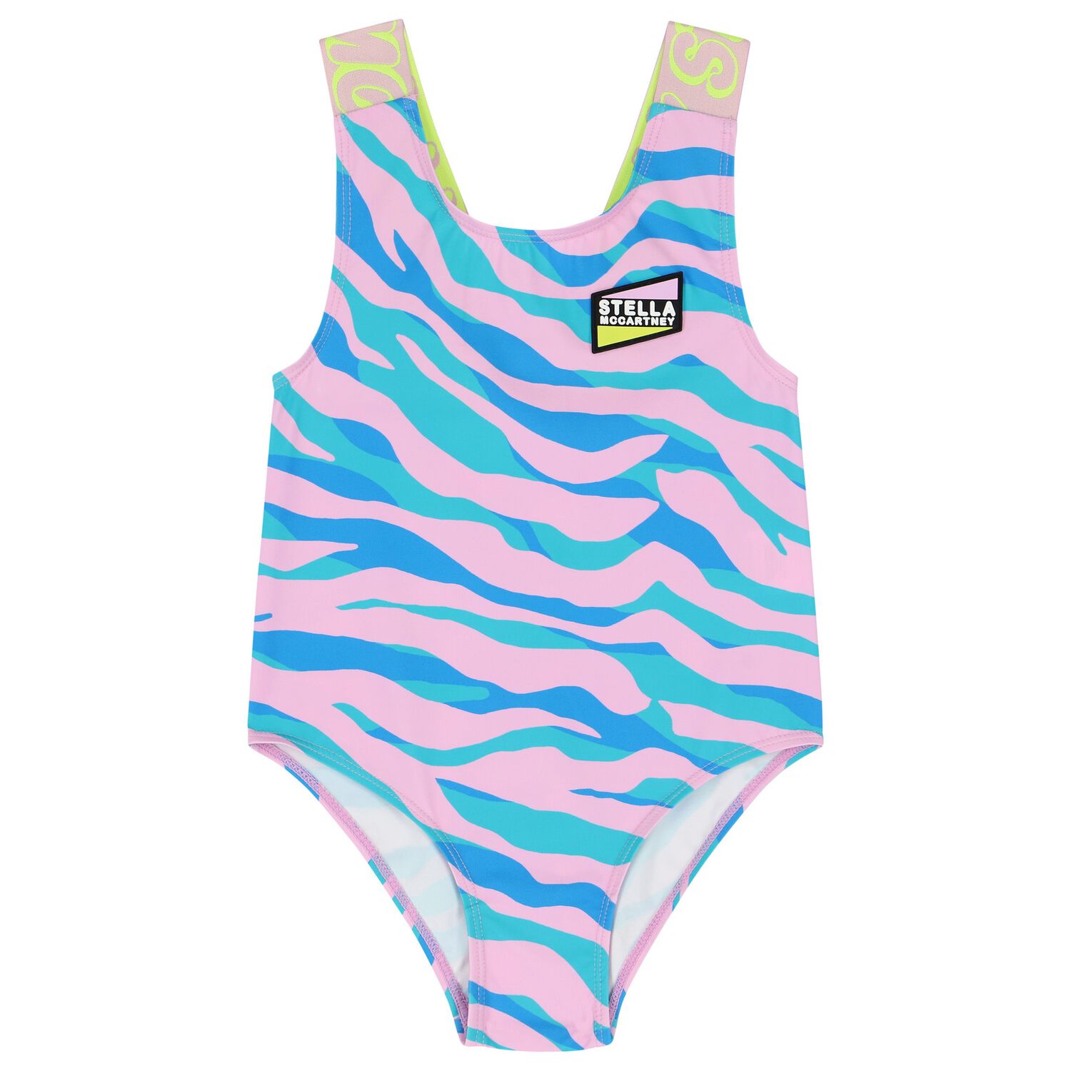 Girls Blue & Pink Logo Swimsuit, 1, hi-res