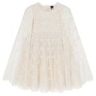 Girls Ivory Bow Lattice Sequin Cape Dress, 1, hi-res