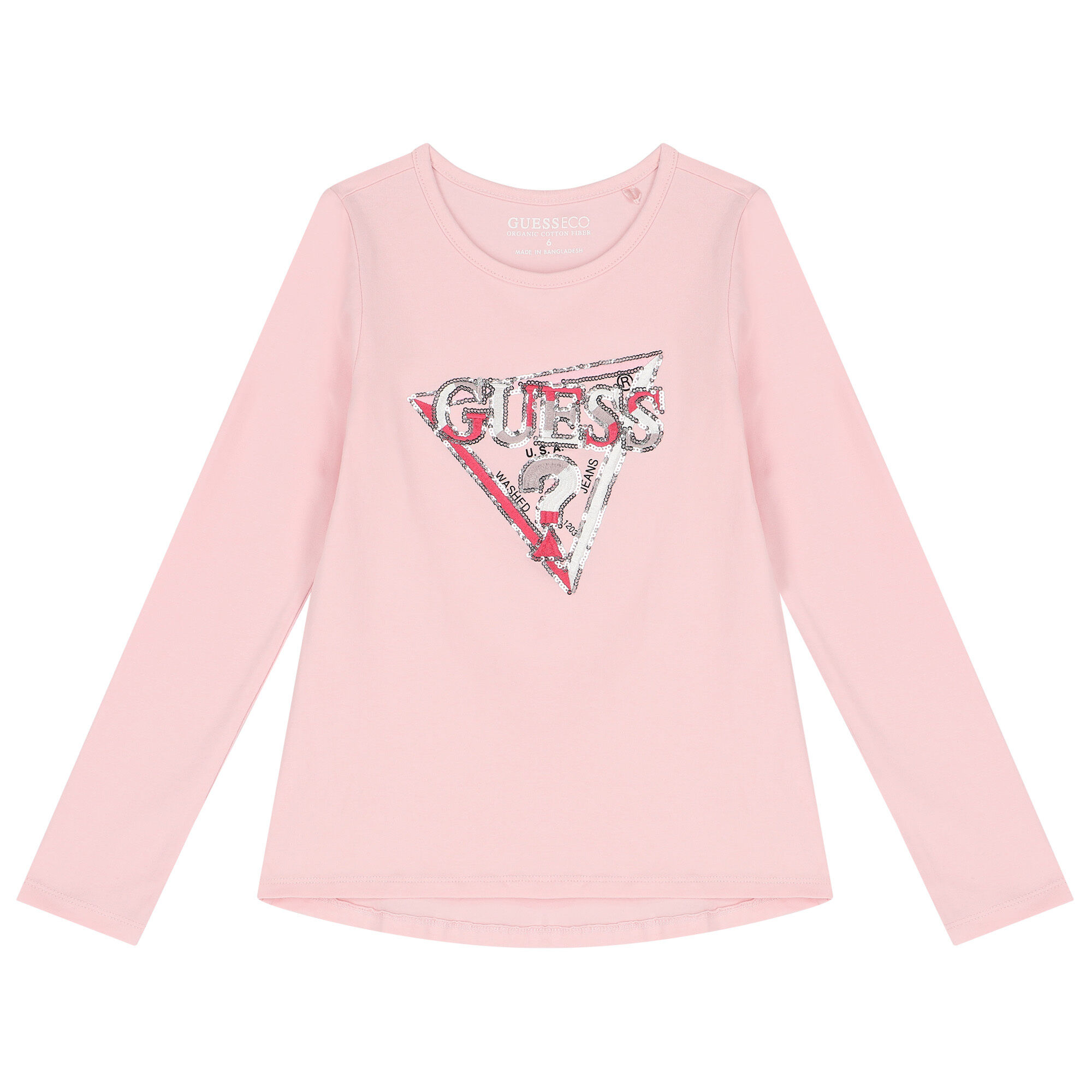 Guess Girls Pink Embellished Logo Long Sleeve Top Junior Couture UK