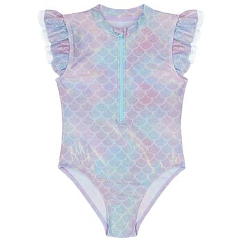 Girls Purple & Blue Metallic Mermaid Swimsuit