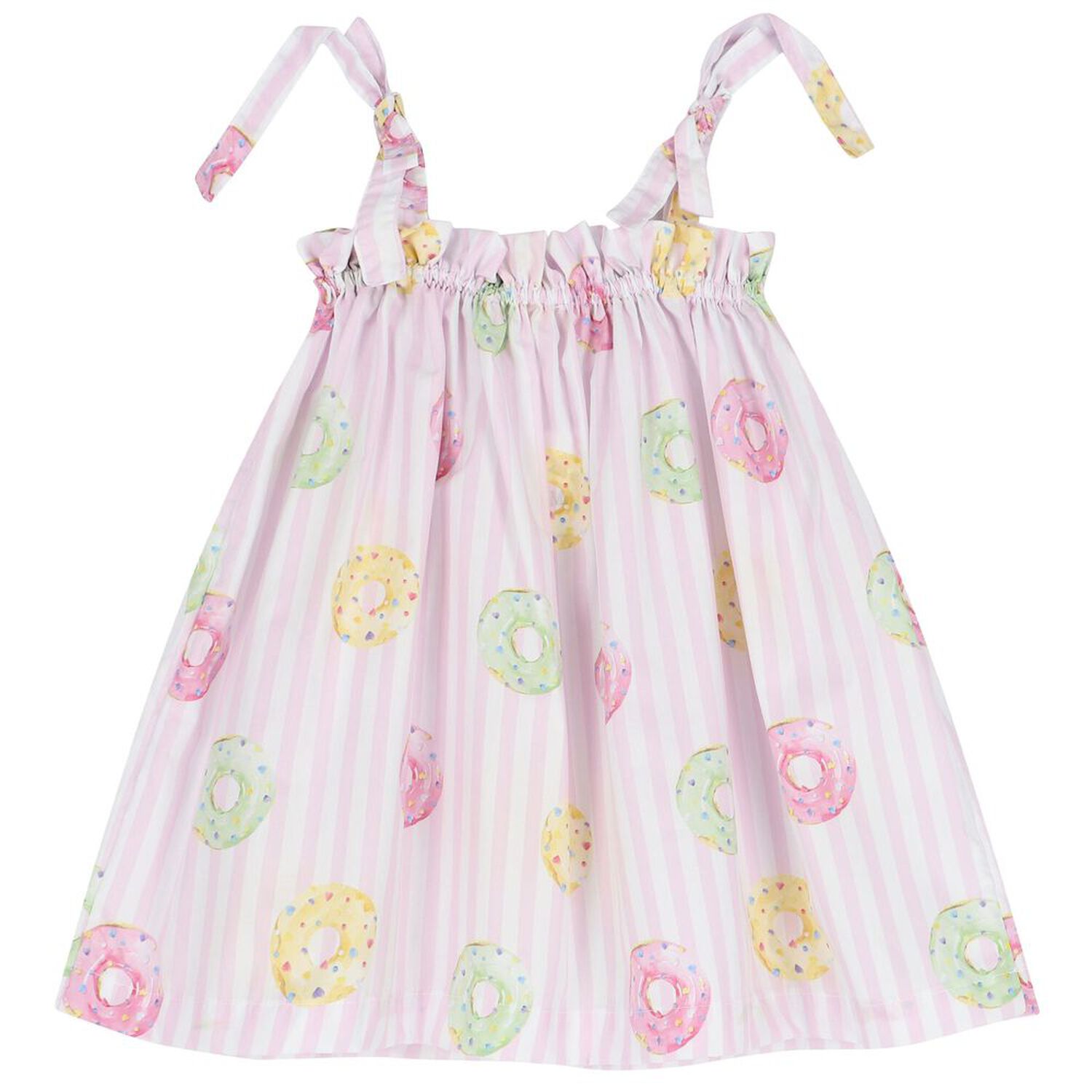 Girls White & Pink Striped Donuts Beach Dress, 2, hi-res image number null