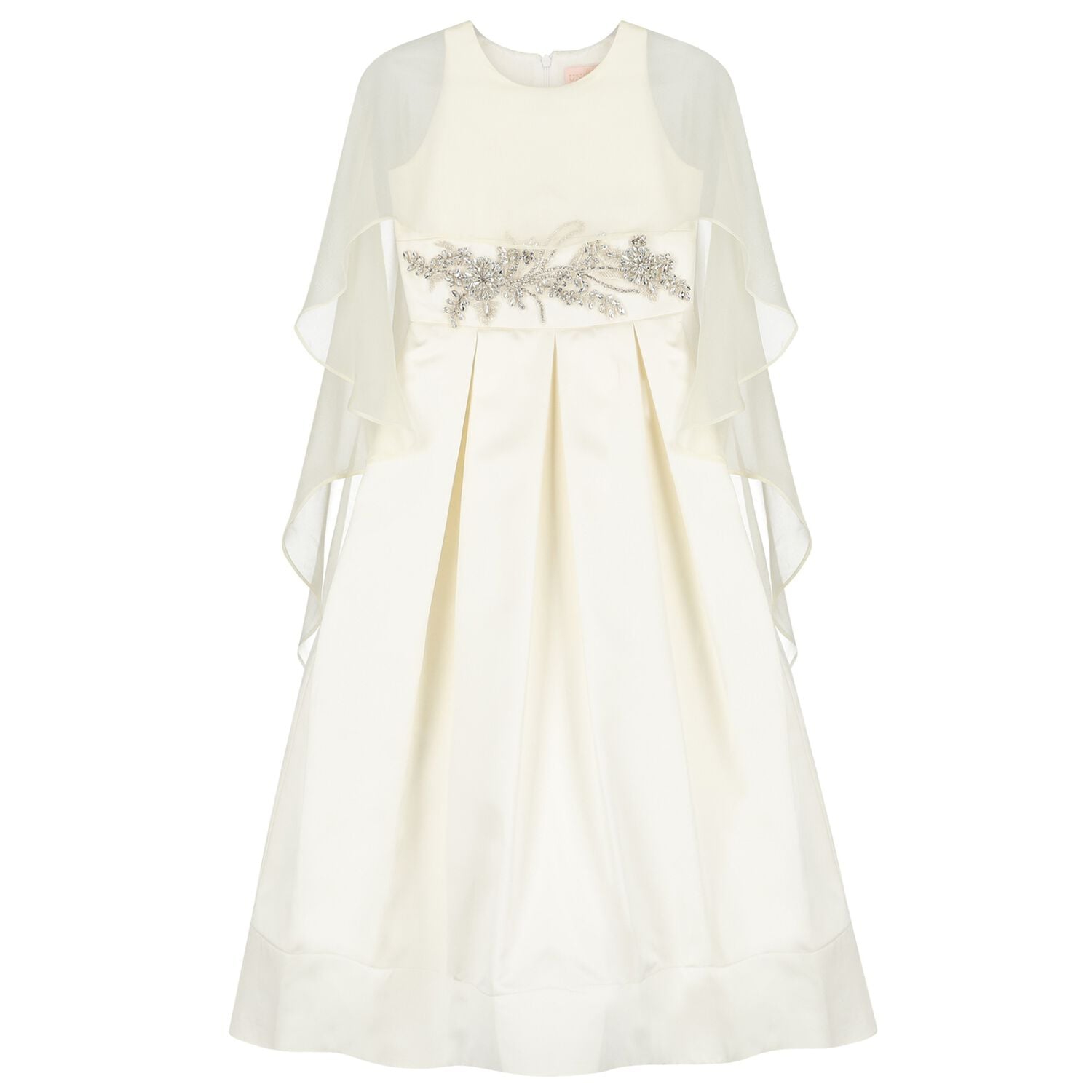 Girls Ivory Crystal Waist & Chiffon Cape Dress, 1, hi-res