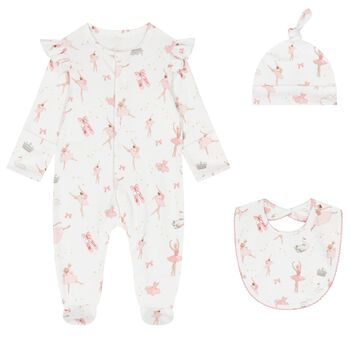 Baby Girls White & Pink Opera Babygrow Gift Set (3 Piece)