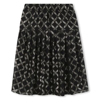 Girls Black & Gold Logo Pleated Skirt