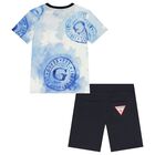 Boys White, Blue & Navy Blue Logo Shorts Set, 1, hi-res