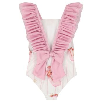 Girls White & Pink Milkshake Swimsuit