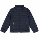 Girls Navy Logo Puffer Jacket, 1, hi-res